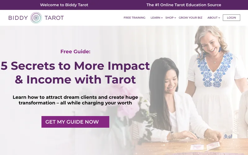 Screenshot of Biddy Tarot homepage
