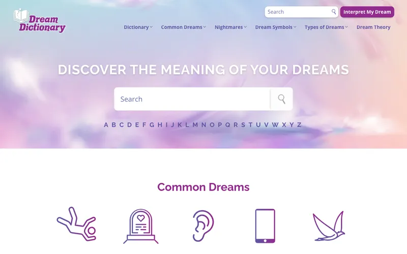 Screenshot of Dream Dictionary homepage