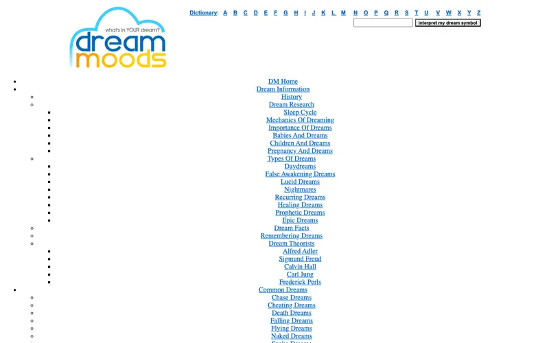 Screenshot of Dream Moods homepage