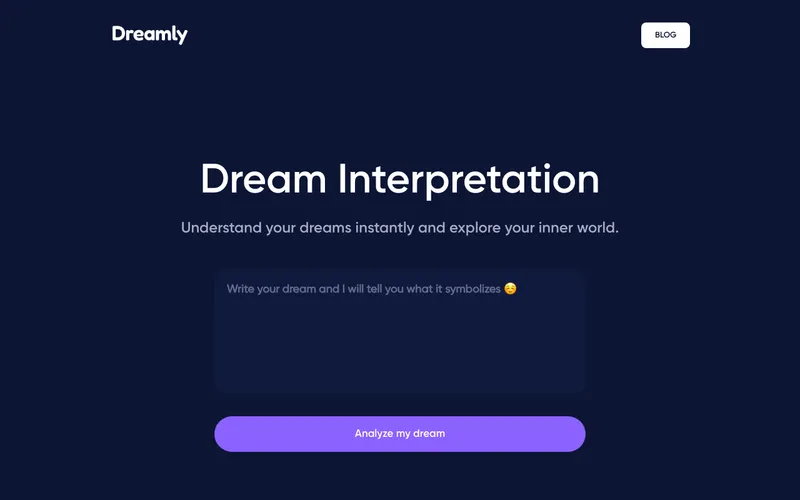 Screenshot of Dreamly homepage