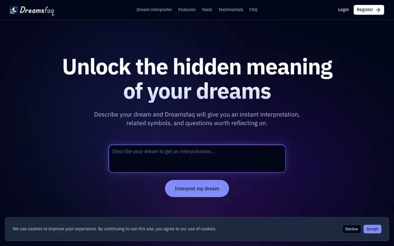 Screenshot of Dreamsfaq homepage