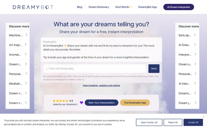 Screenshot of DreamyBot homepage