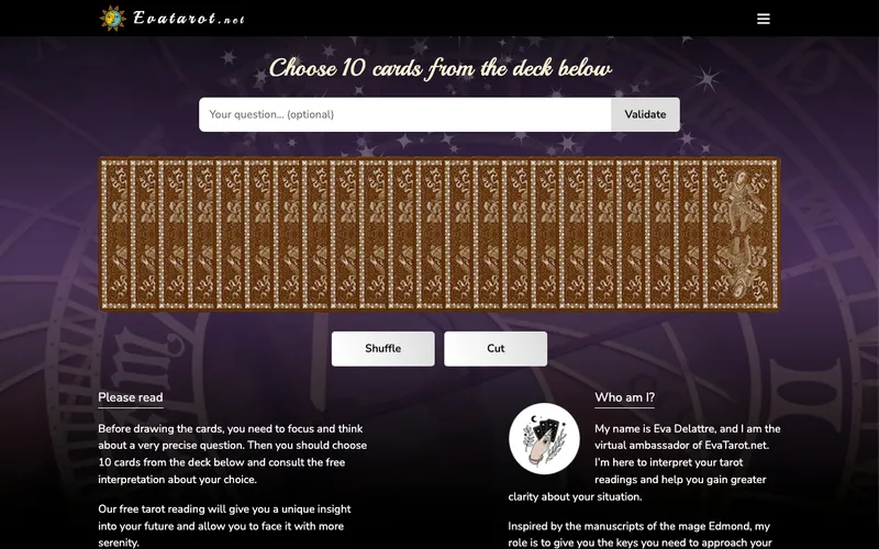 Screenshot of EvaTarot homepage