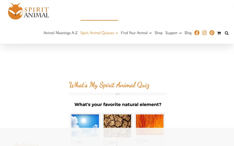 Screenshot of SpiritAnimal.info Quiz