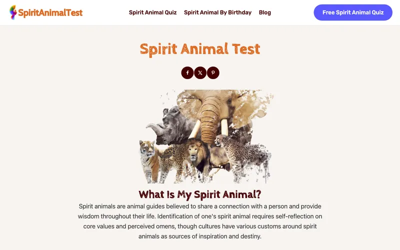 Screenshot of Spirit Animal Test