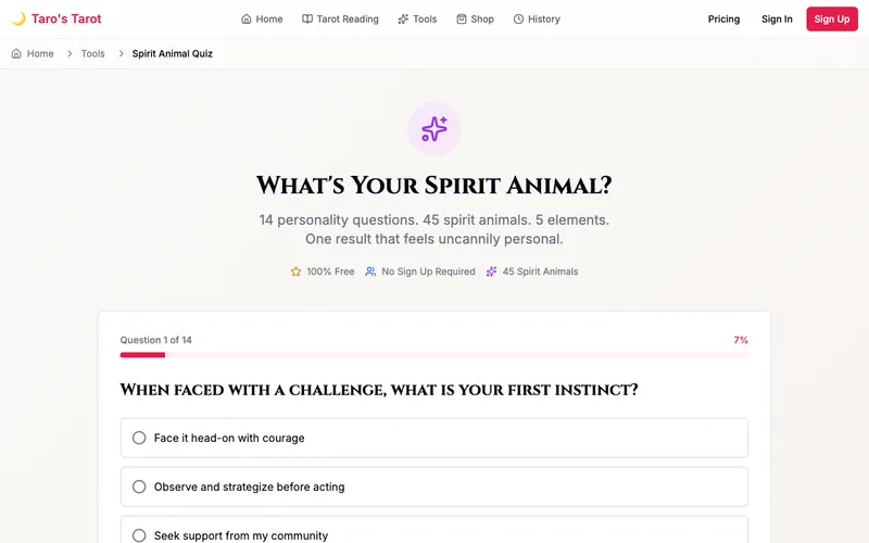 Taro's Tarot — free spirit animal quiz