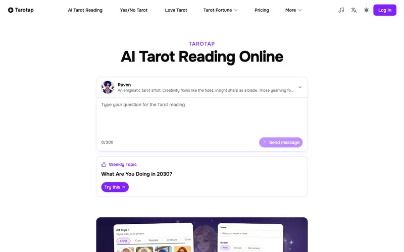 Screenshot of Tarotap homepage