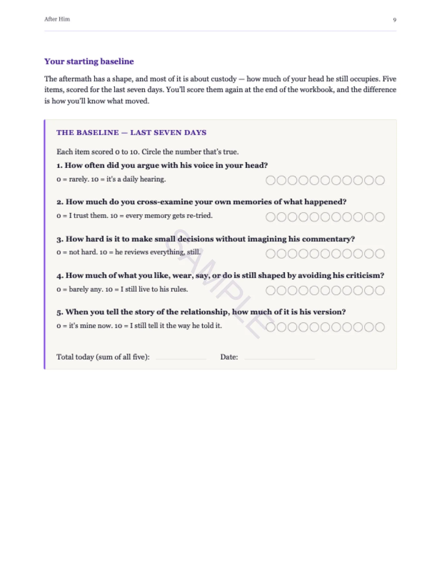 Sample page — the Baseline assessment