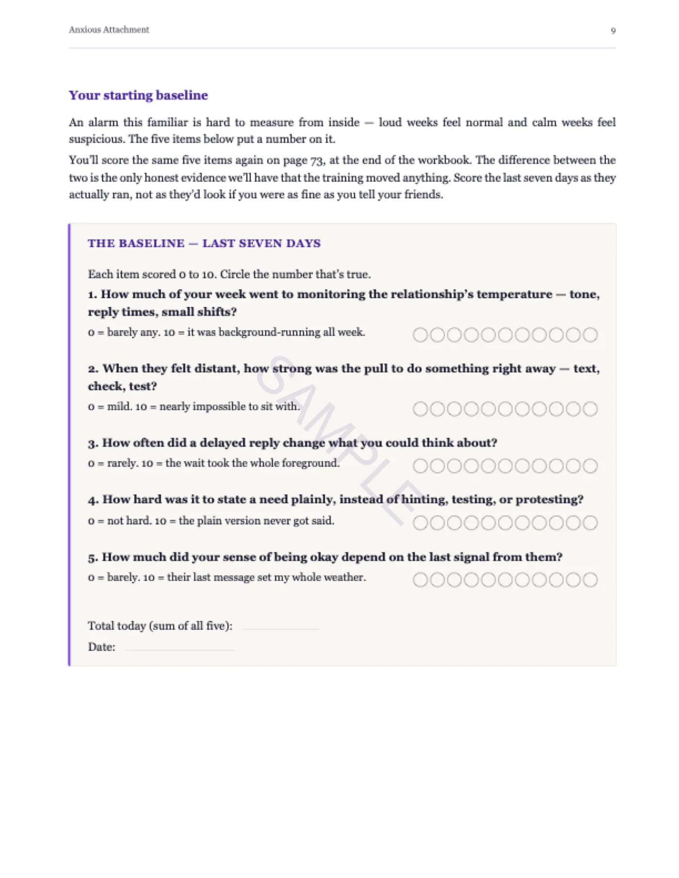 Sample page — the Baseline assessment