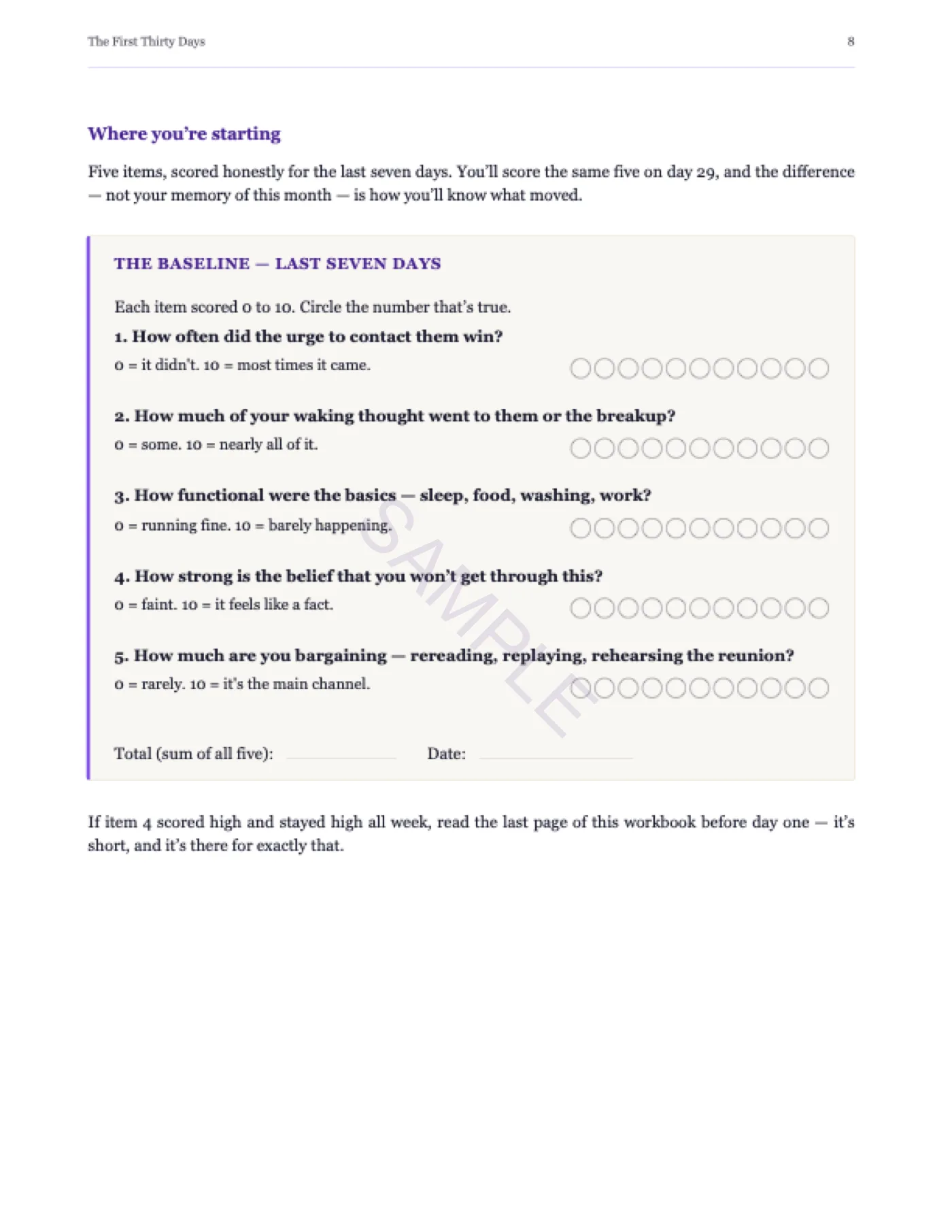 Sample page — Day 1, the no-contact terms