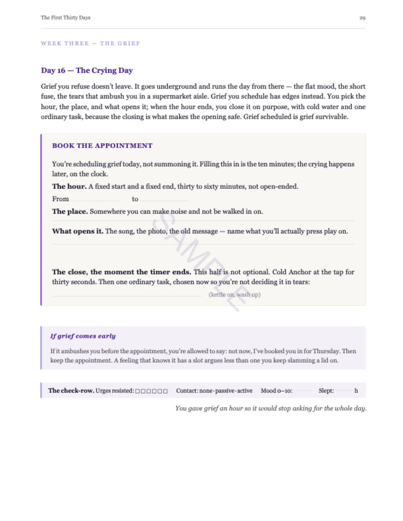 Sample page — a Week Three grief day
