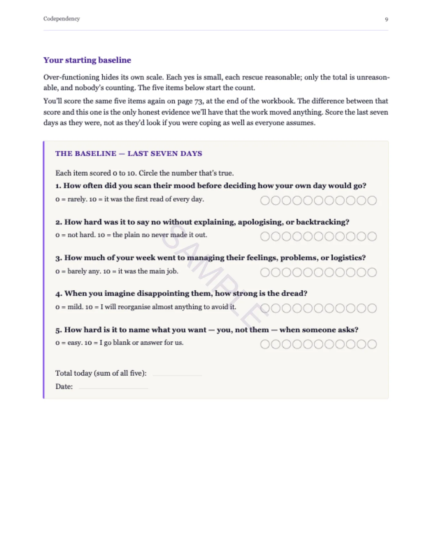 Sample page — the Baseline assessment