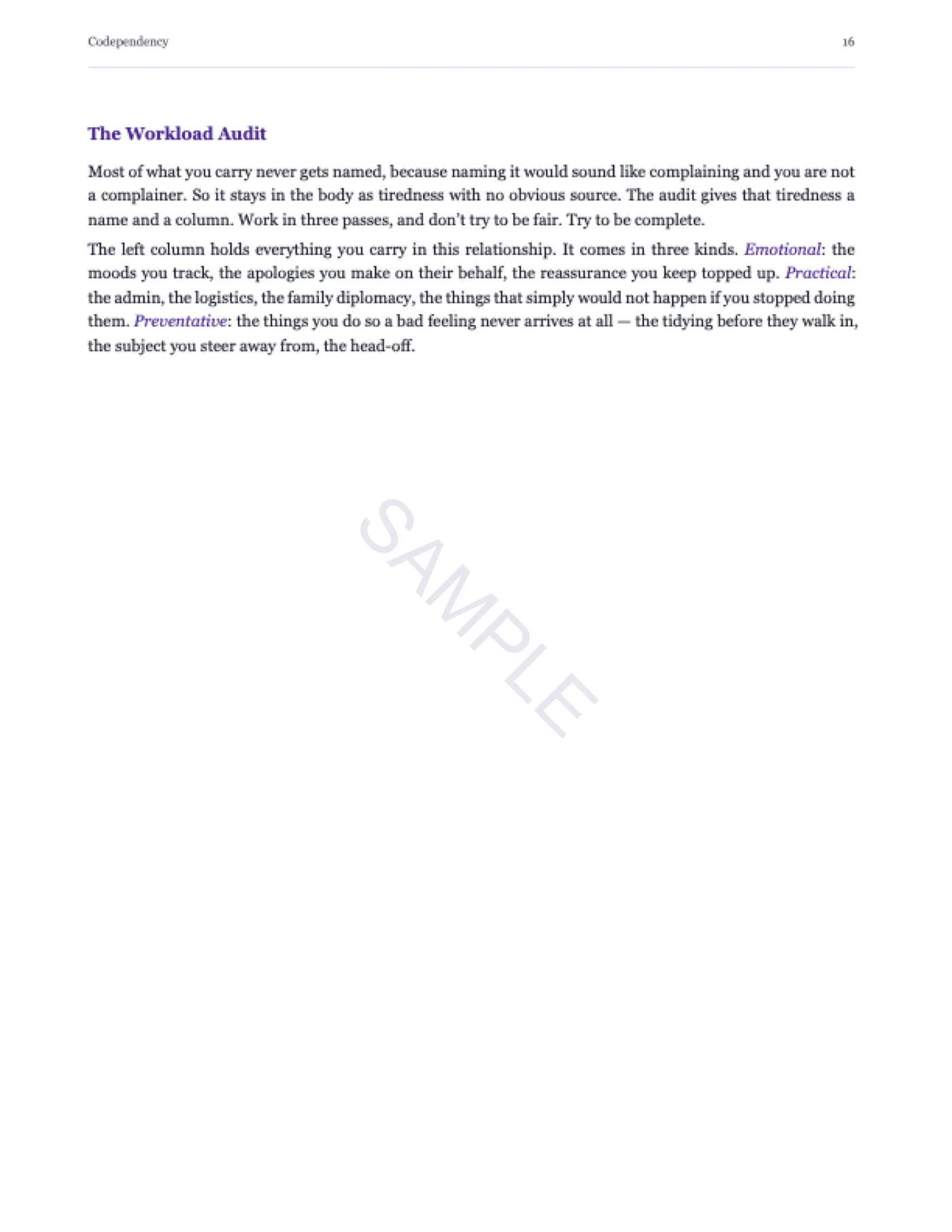 Sample page — the Workload Audit