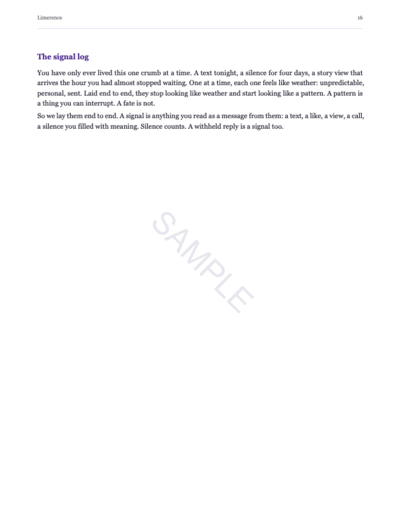 Sample page — the Signal Log