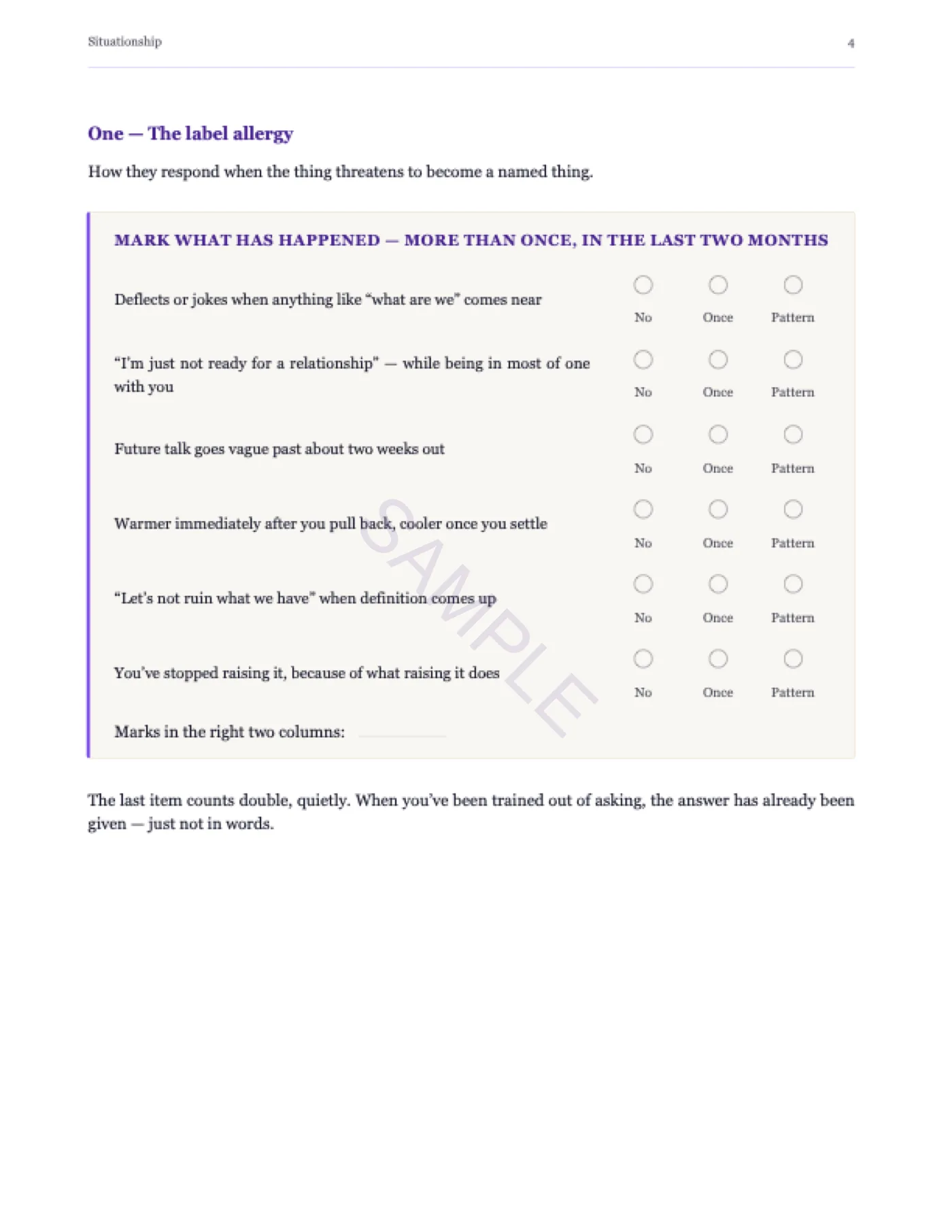 Sample page — domain one: the label allergy