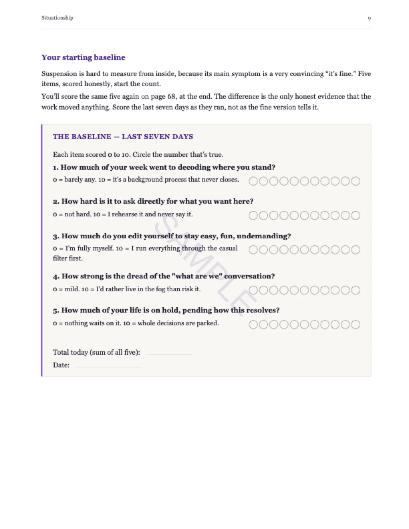 Sample page — the Baseline assessment