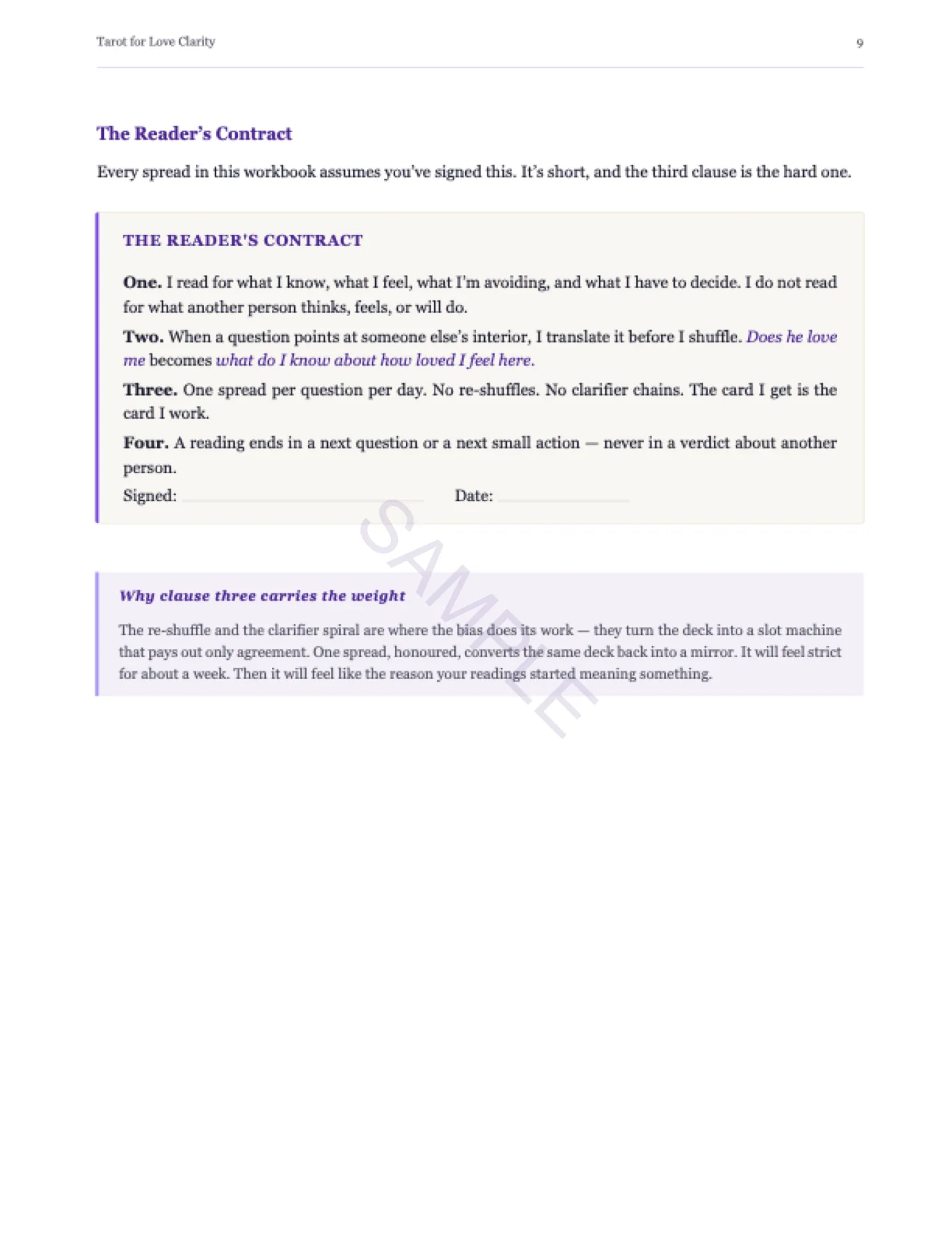 Sample page — the Reader’s Contract
