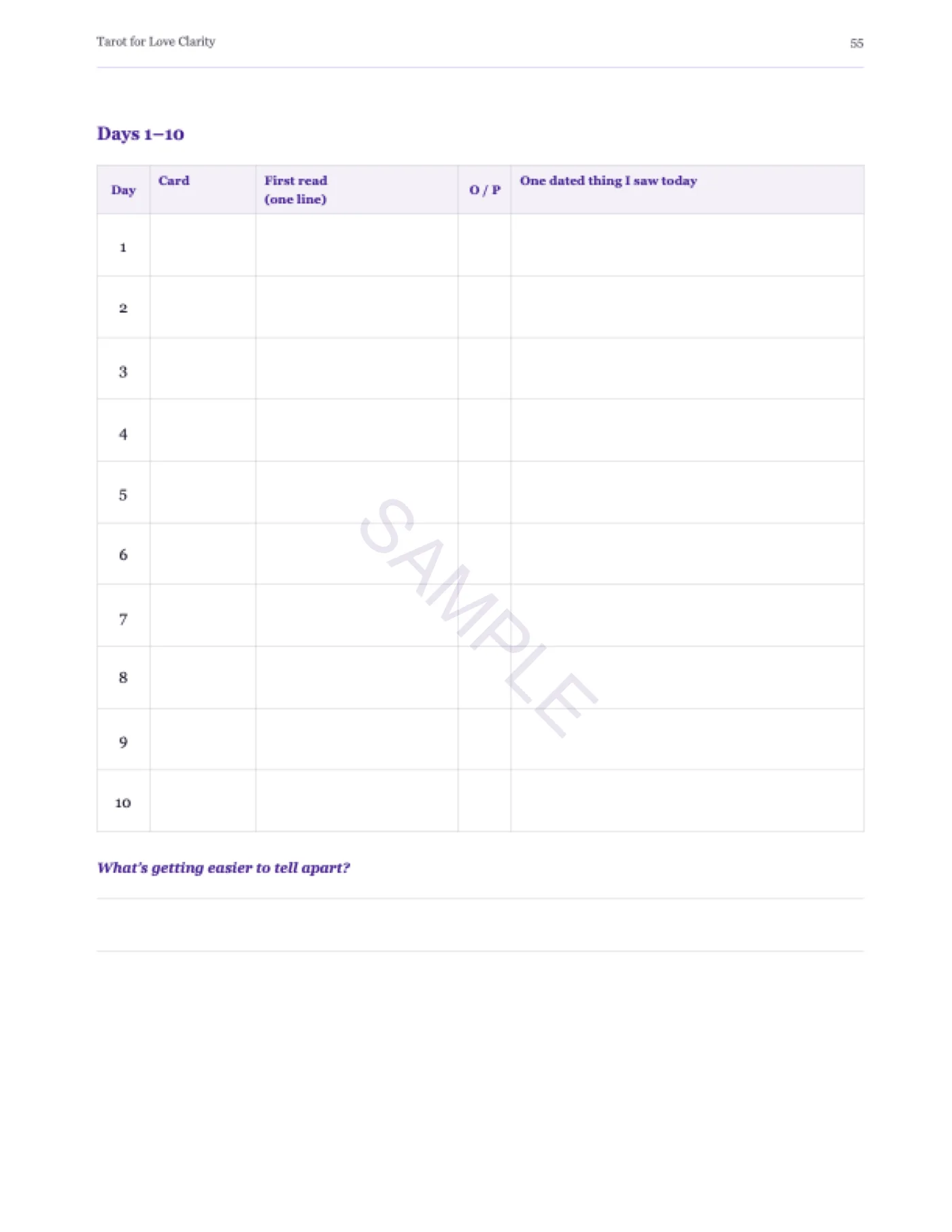 Sample page — the 30-Day Love Clarity Practice