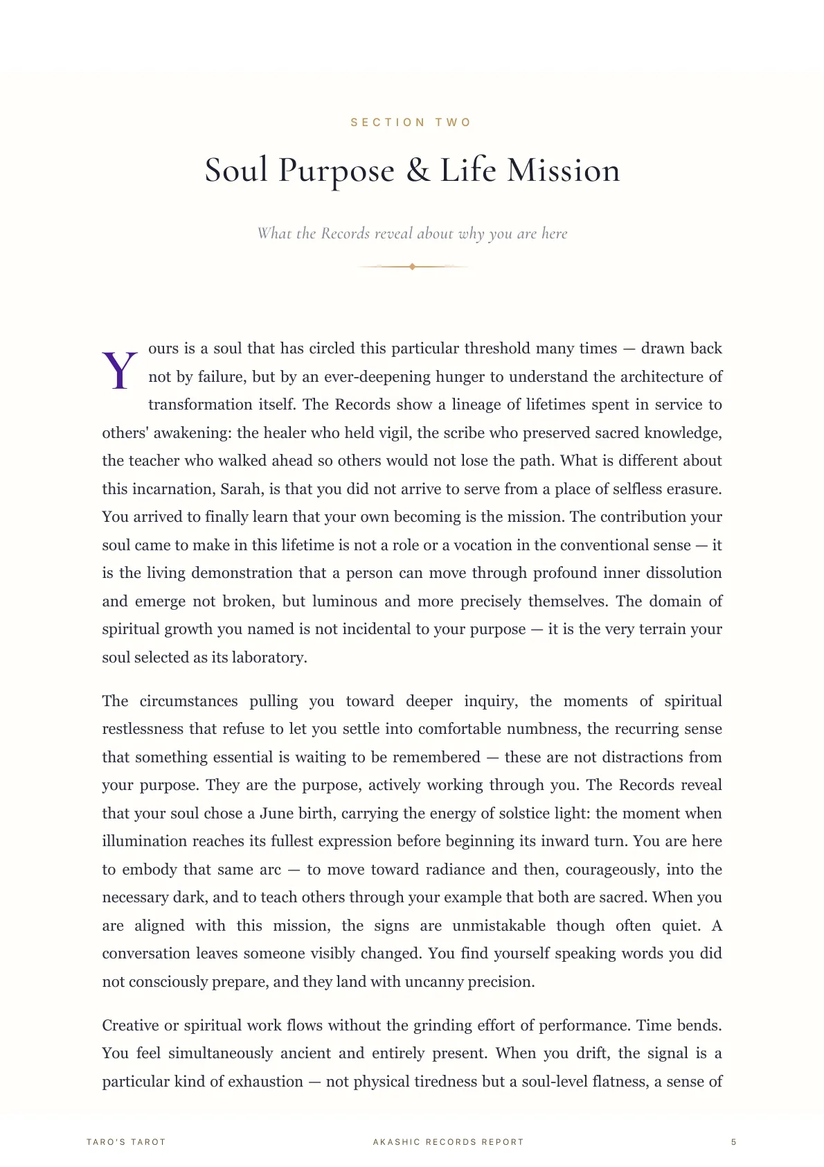 Soul profile and life mission page