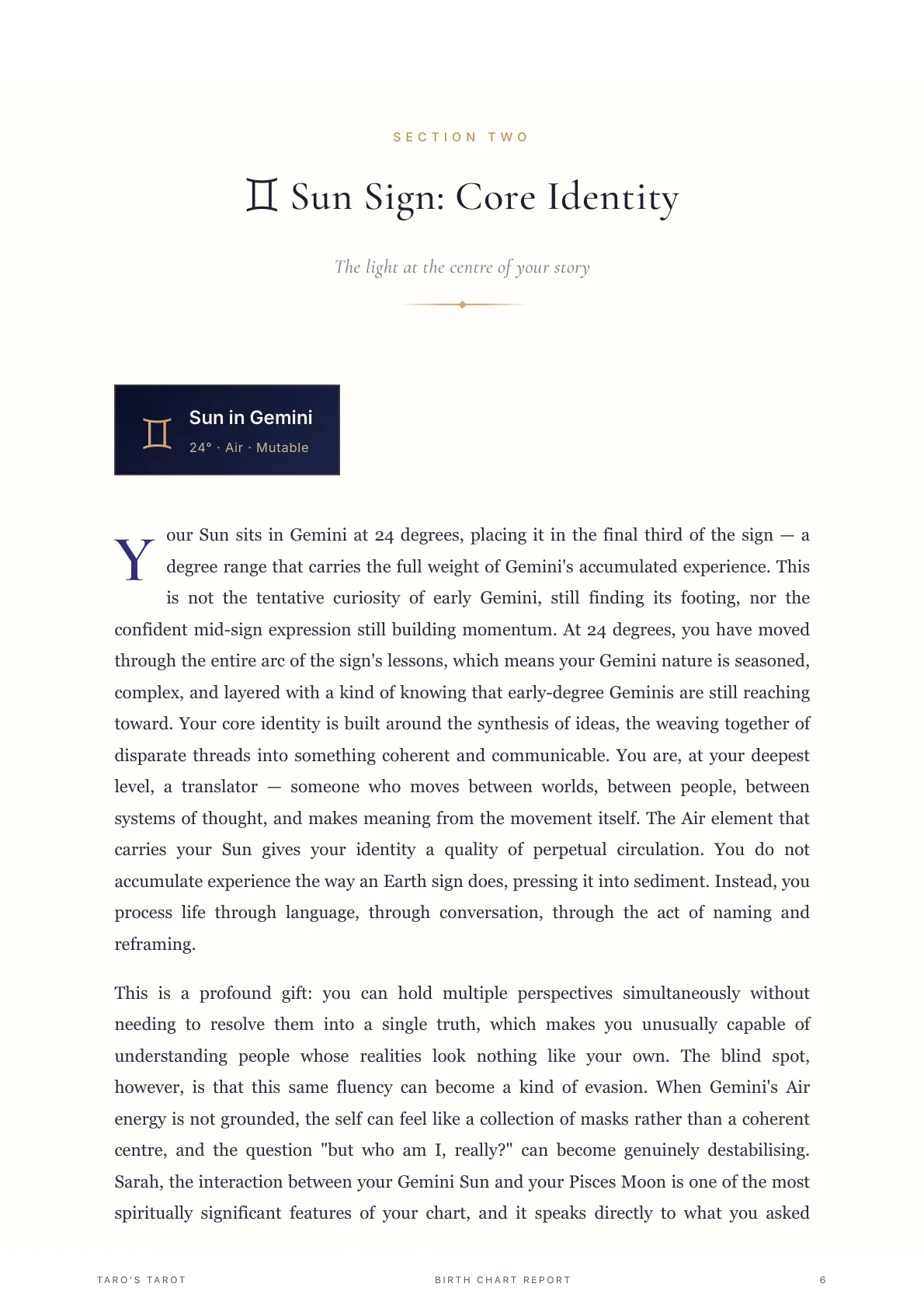 Birth Chart Report sample inside page
