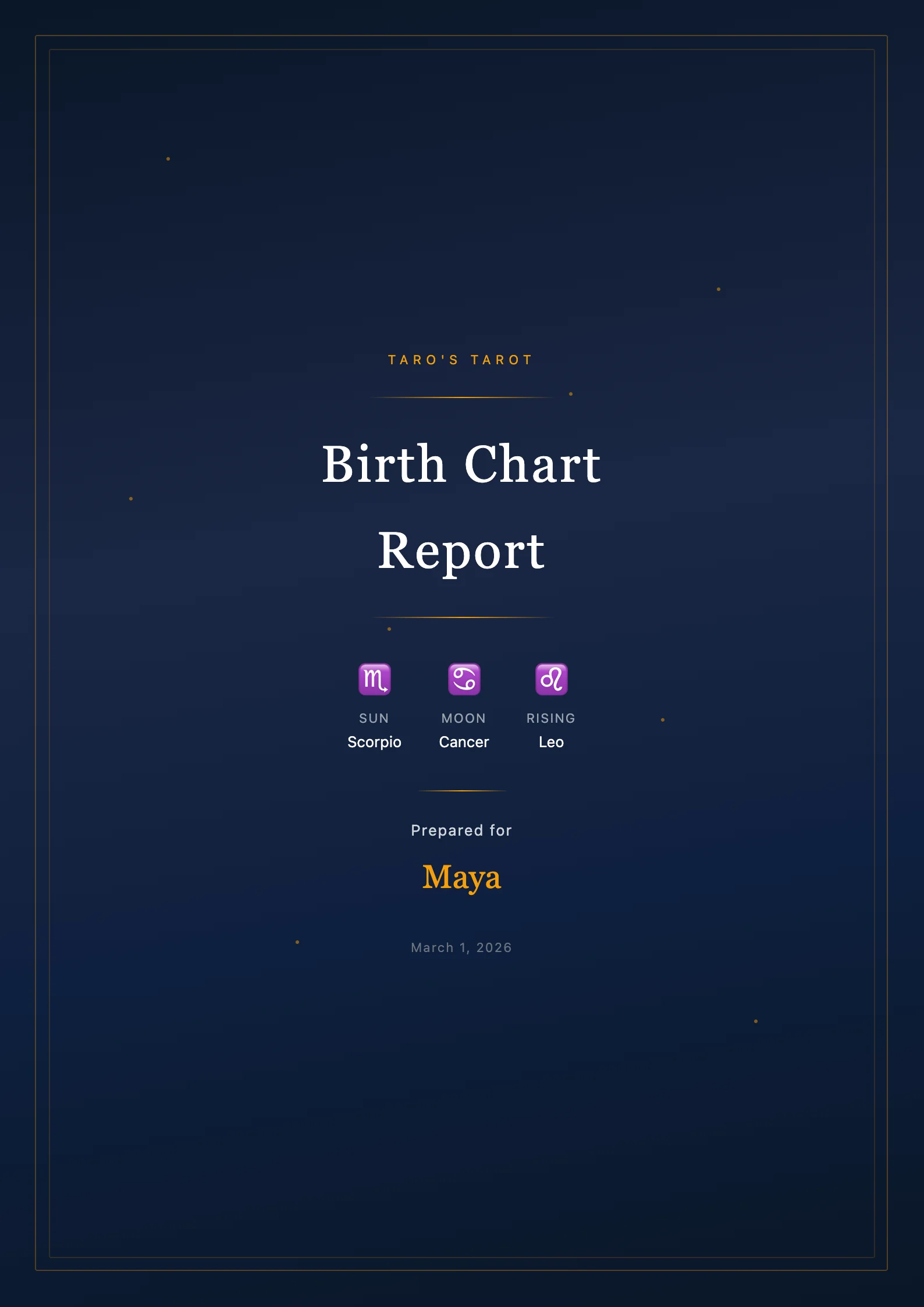 Natal chart report cover page