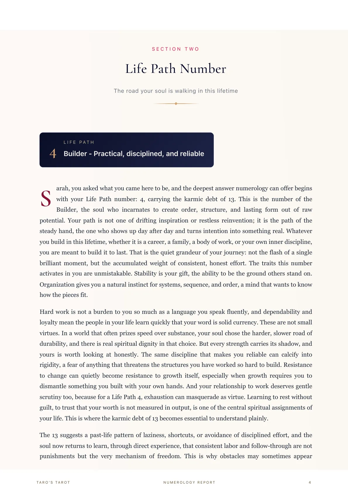 Complete Numerology Report sample inside page