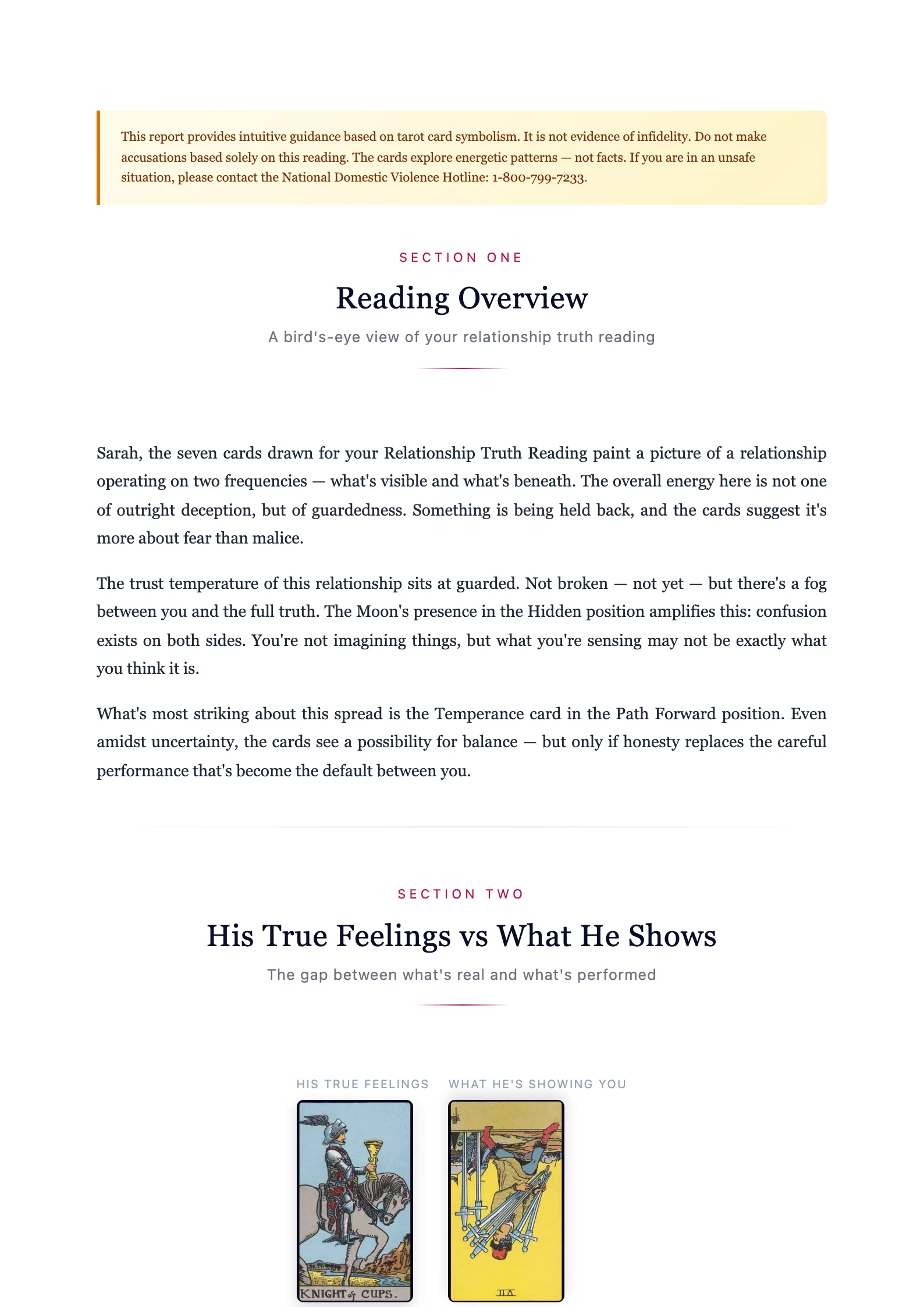 True feelings analysis page