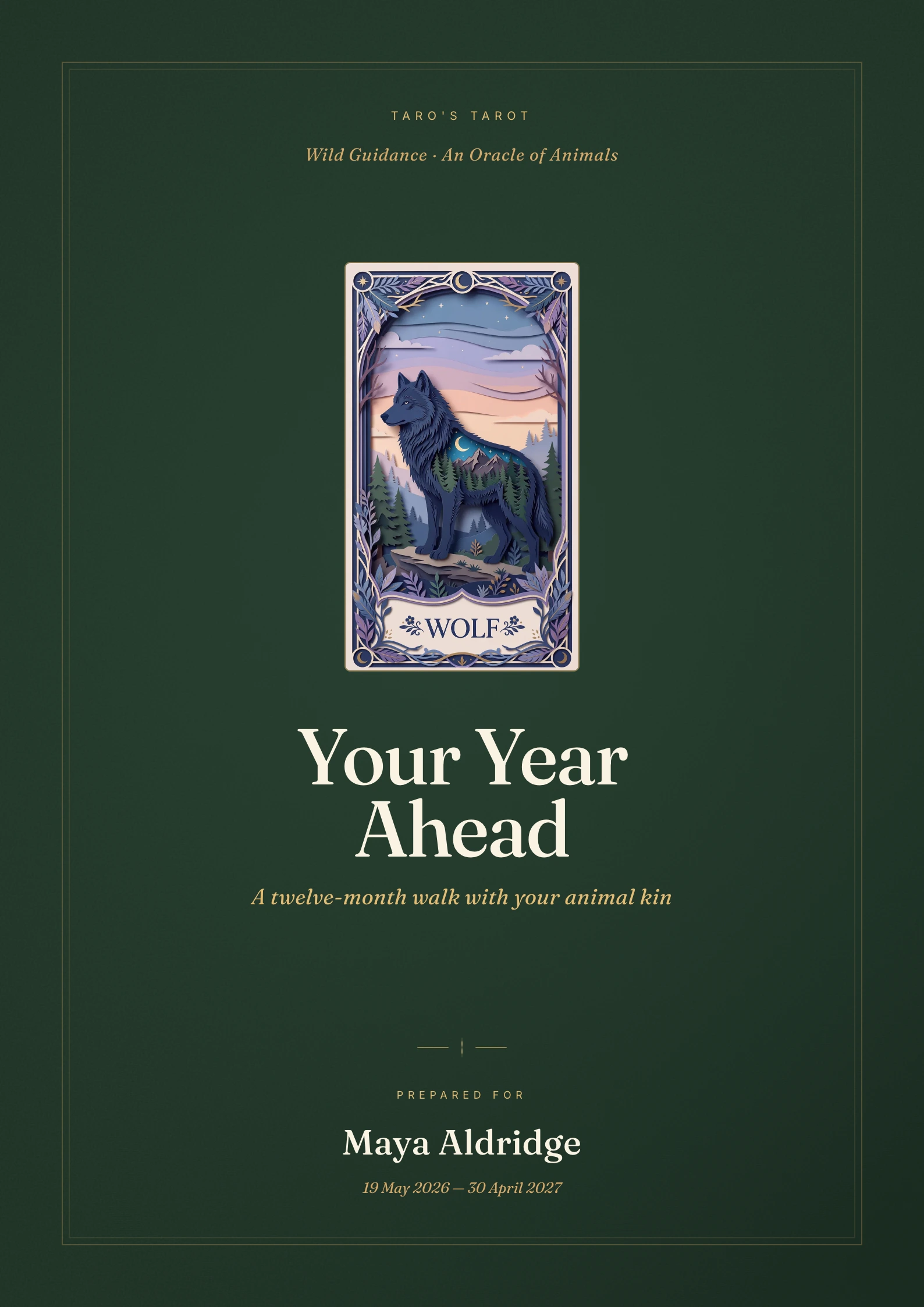 The report cover — your Year Totem card on the front