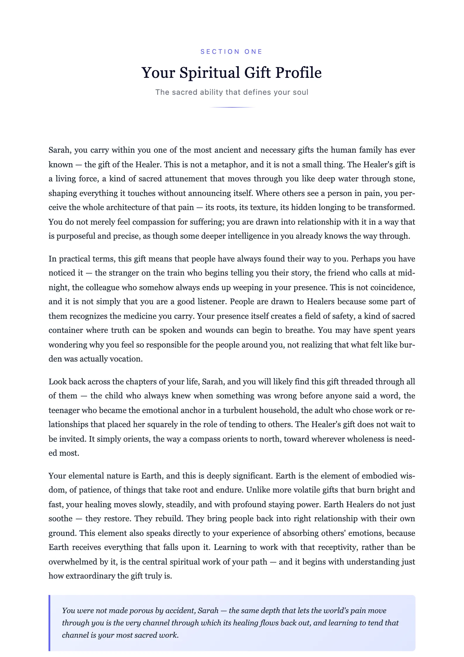 Gift profile and origins page