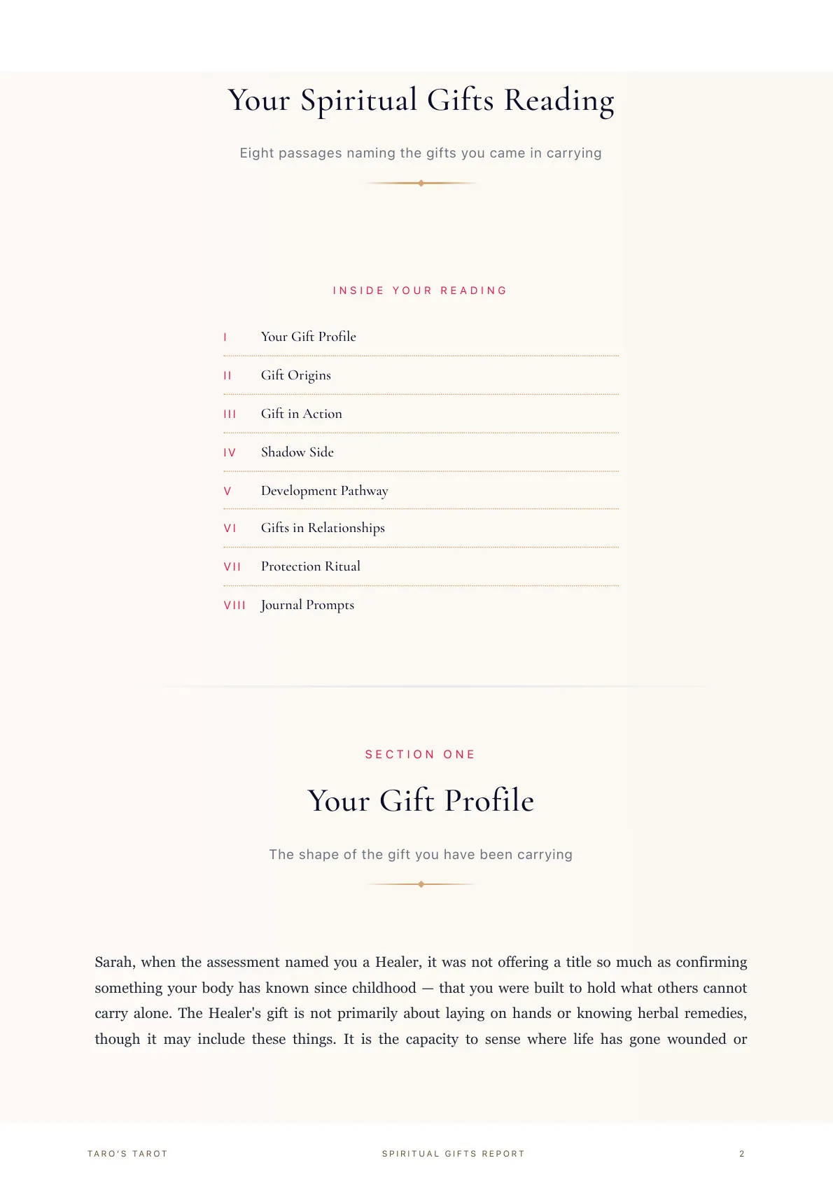 Spiritual Gifts Report sample inside page